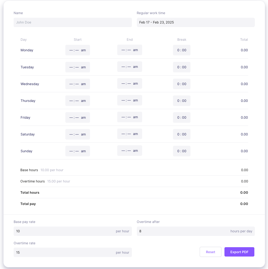 Time card calculator 