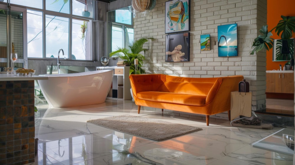 cara menghitung kebutuhan keramik lantai (https://www.freepik.com/premium-photo/modern-bathroom-with-orange-sofa-decor_309862500.htm#fromView=search&page=2&position=15&uuid=b52384dc-fc87-408f-b6b7-ee584124fdbc)