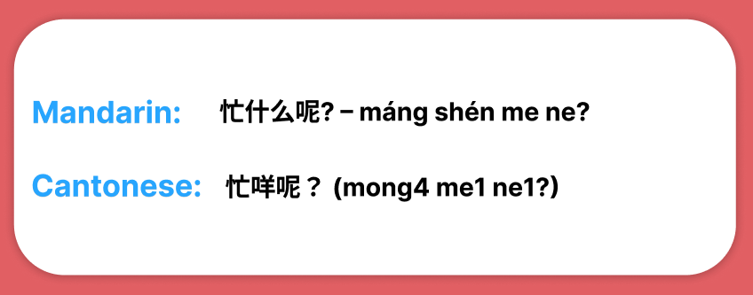 忙什么呢? – mánɡ shén me ne?