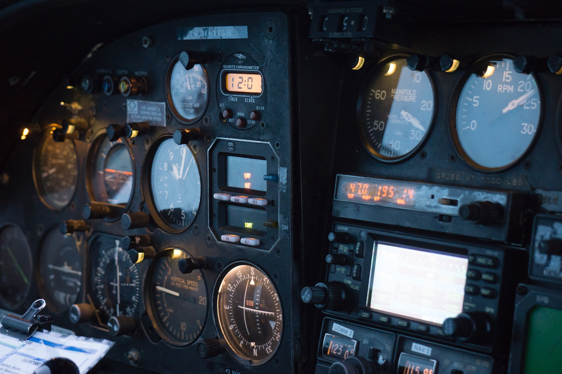Gauges of an aircraft cockpit panel. Squawk 7500