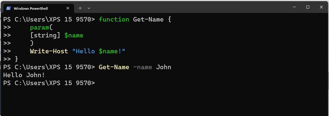 Function example in Powershell