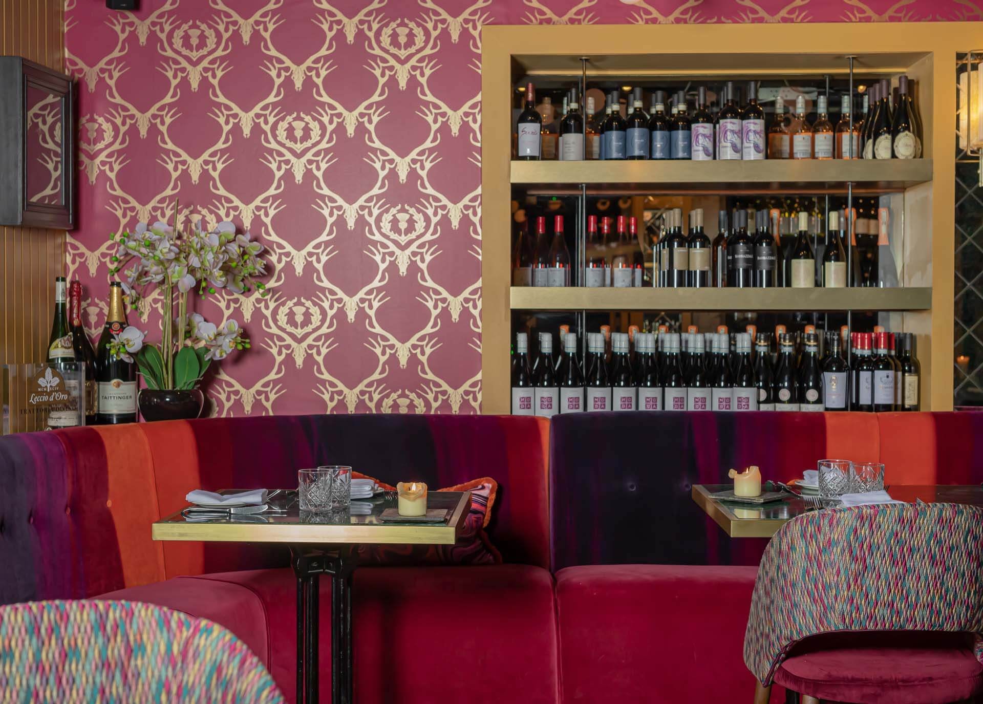 Wine selection at Divino Enoteca Italian restaurant in Edinburgh, Scotland