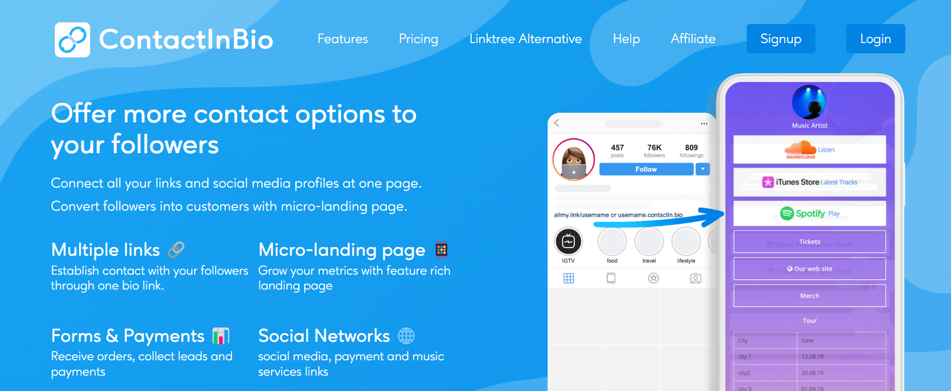 ContactIn Bio Landing page