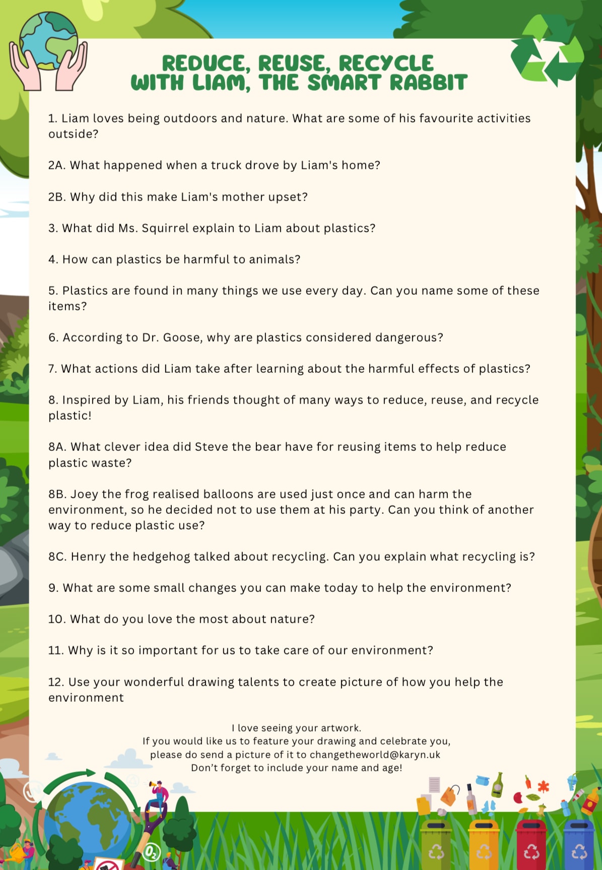 Reduce, Reuse, Recycle worksheet available for free in the book club