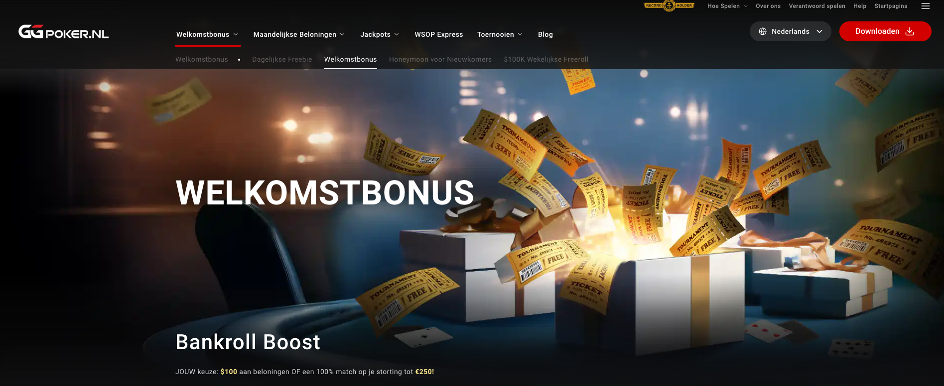 Promotie voor een welkomstbonus op GGPoker Nederland met toernooitickets en bankroll boost voor nieuwe spelers op een van de grootste online poker sites in Nederland.