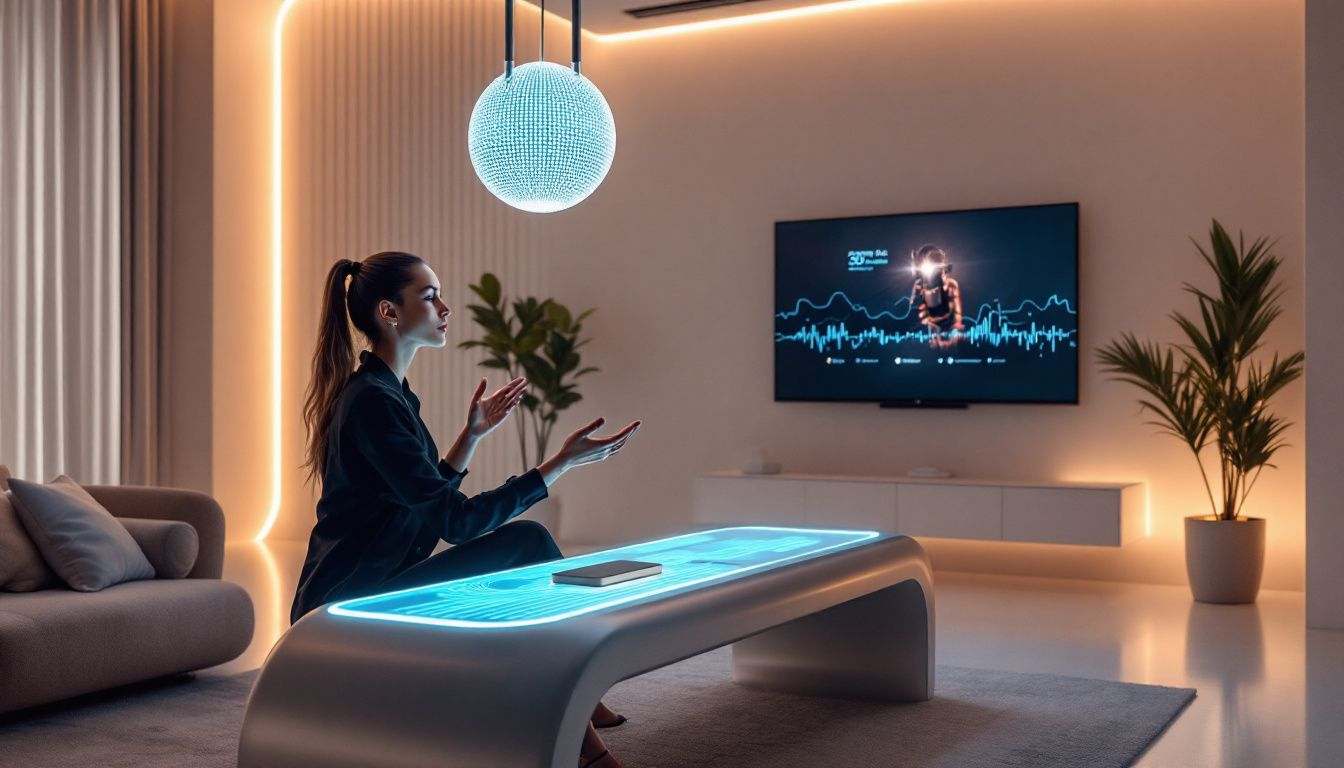 A person using voice commands to control smart home devices, showcasing advanced voice commands for seamless control.