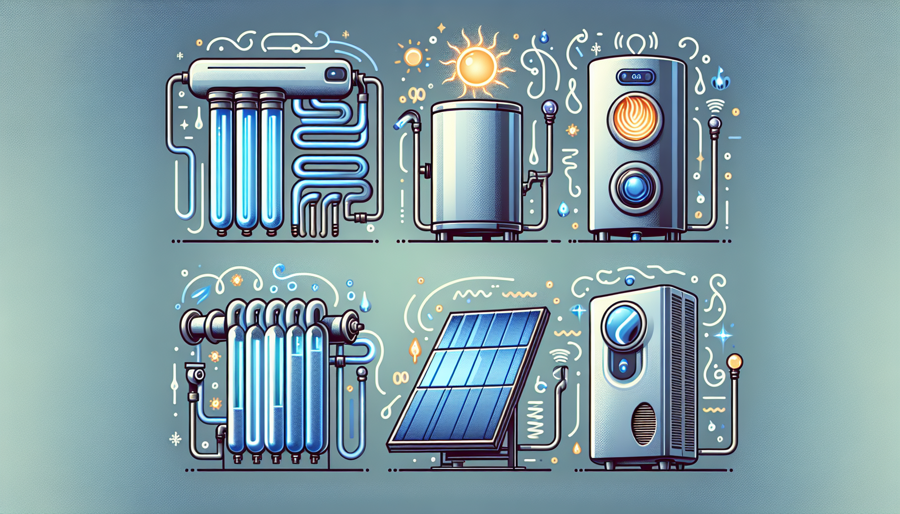 Illustration of different types of hot water systems