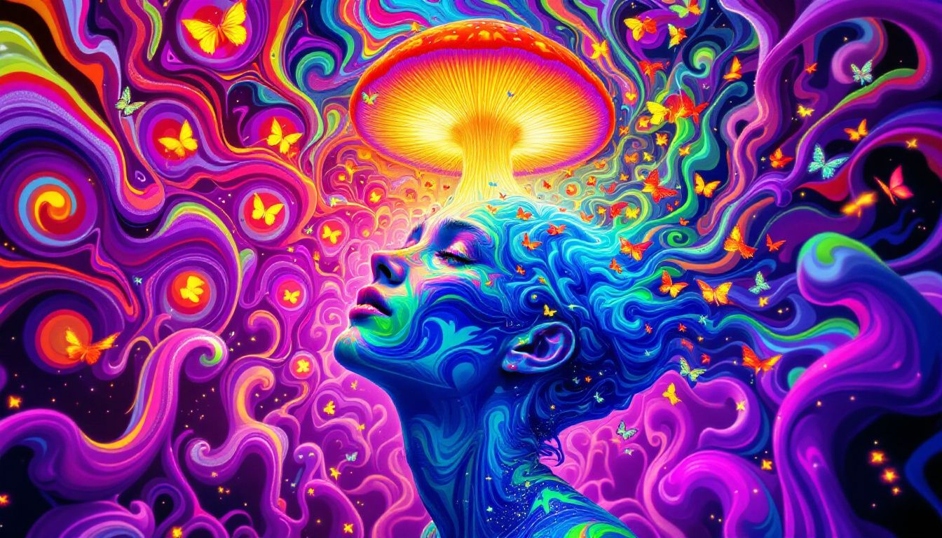 A person experiencing visual hallucinations under the influence of acid vs shrooms.