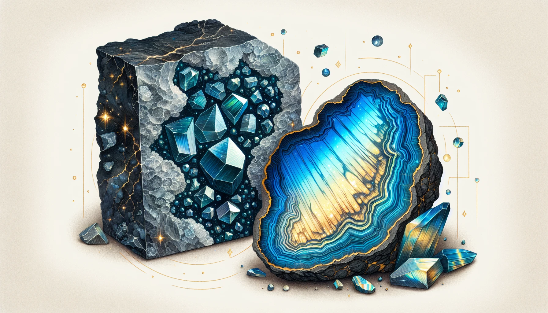 Contrasting features of larvikite and labradorite including differences in color, luster, mineral composition, and formation processes