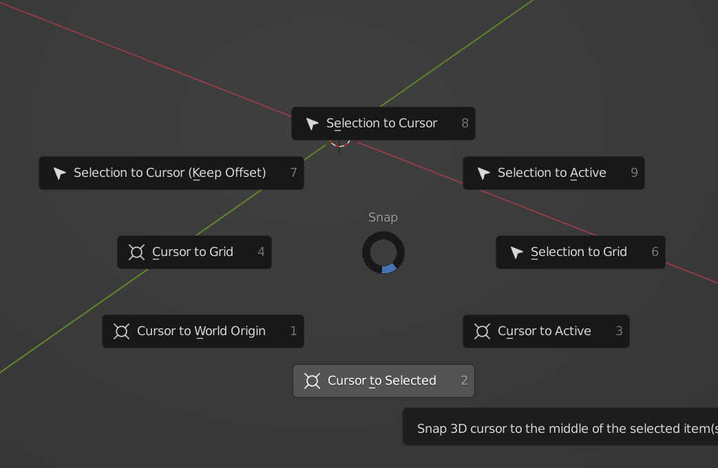 Cursor to selected pie menu Shift+S