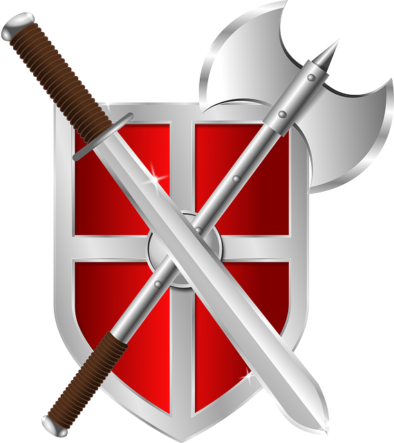 shield, axe, sword