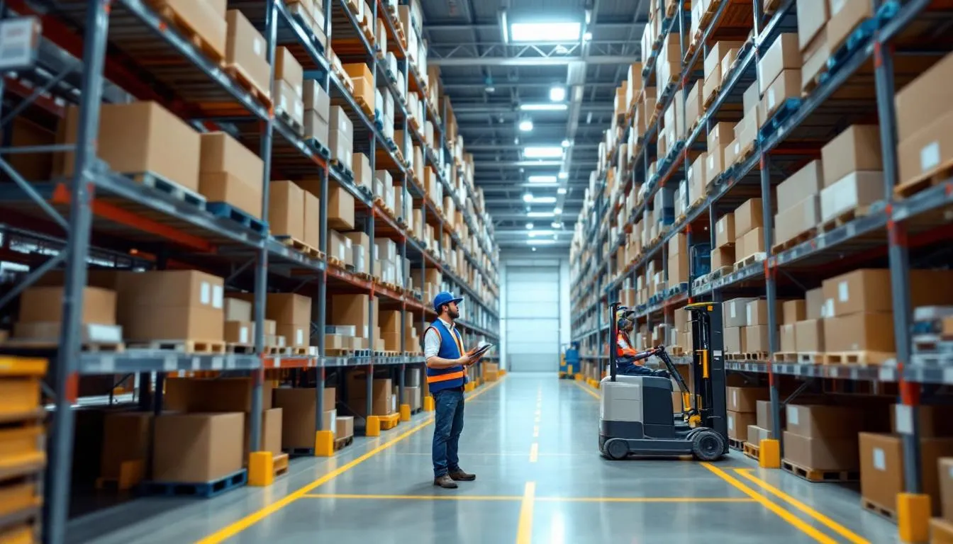 In the image, a person is analyzing inventory management data on a computer screen, highlighting the importance of accurate demand forecasting and production planning. The visual emphasizes the balance between make to stock and make to order strategies to meet customer demand while minimizing inventory costs.
