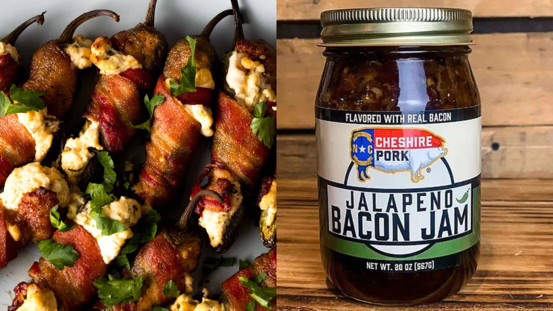 Bacon Wrapped Egg and Cheese Jalapeno Boats with Cheshire Pork Jalapeno Bacon Jam from DDR BBQ Supply