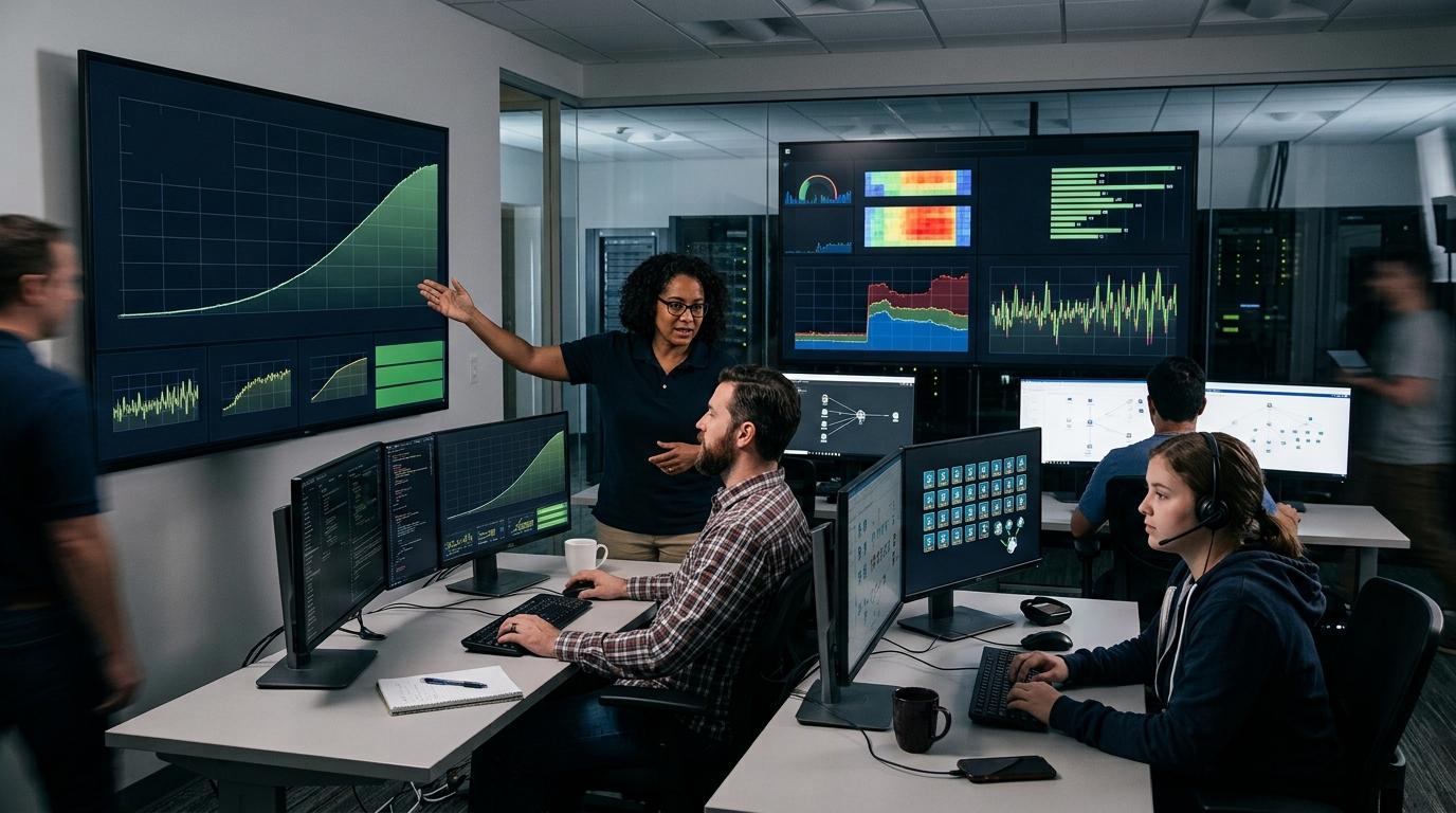 University IT team monitoring cloud resources as virtual desktop sessions automatically scale to support increasing numbers of learners.