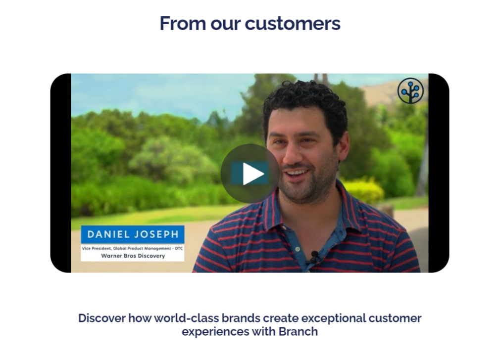 customer testimonails of Branch.io