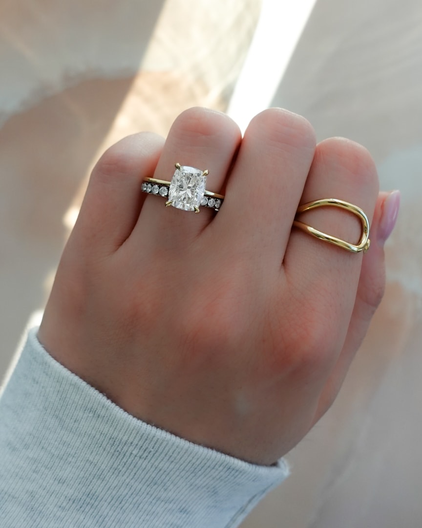 Thin + Simple Solitaire Engagement Ring With Elongated Cushion Cut Diamond