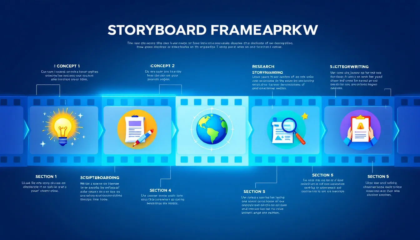 A detailed storyboard framework setup for video production.