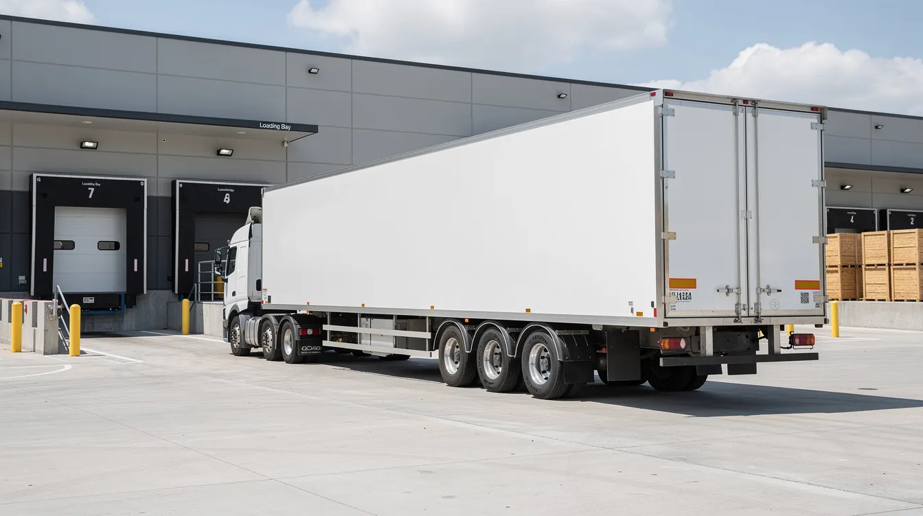 An enclosed auto transport trailer is parked at a loading facility, ready to securely transport inoperable vehicles, including classic cars. This transport carrier is designed to provide safe and efficient auto transport services for non running vehicle shipping.