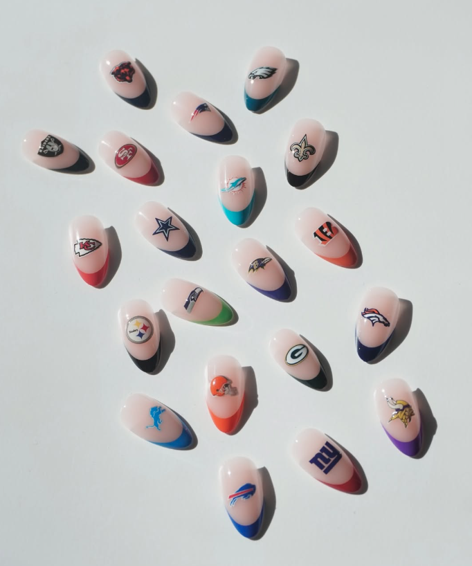 press on nails with a variety of NFL team logos