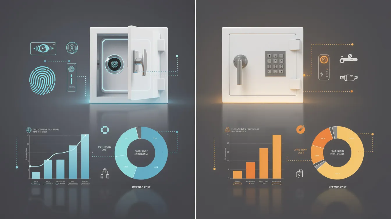 A visual representation of the cost analysis for biometric and keypad safes.