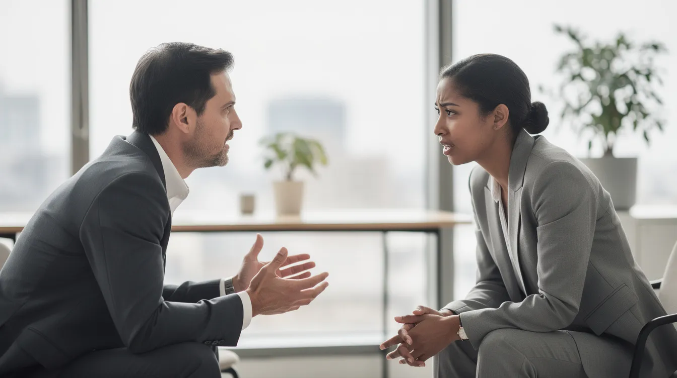 Deux professionnels échangent, l'un montrant une écoute active avec une posture ouverte et un regard concentré, illustrant l'importance de la relation client dans le processus de vente. Cette interaction met en avant la technique de vente centrée sur le client, essentielle pour comprendre et répondre aux besoins des prospects.