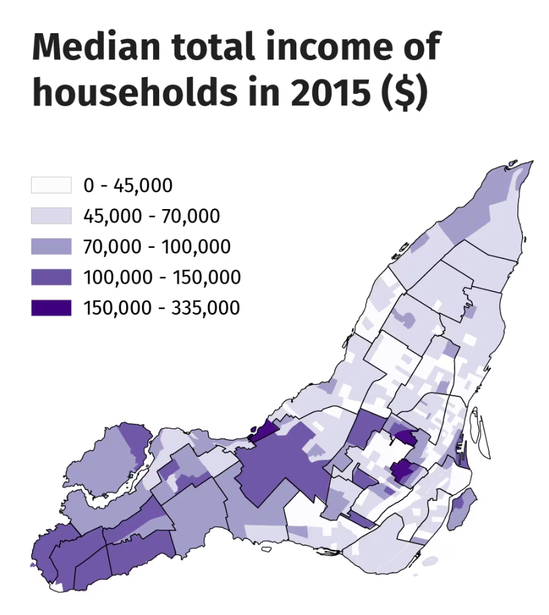 Map of household income in Montreal.