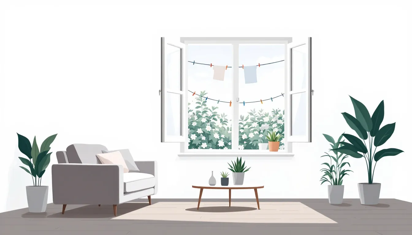A well-ventilated room with open windows to prevent mold growth.