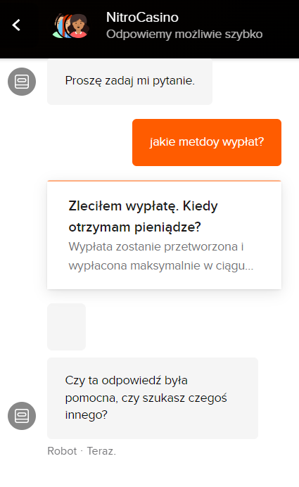 Nitro Casino: funkcjonalność czatu na żywo