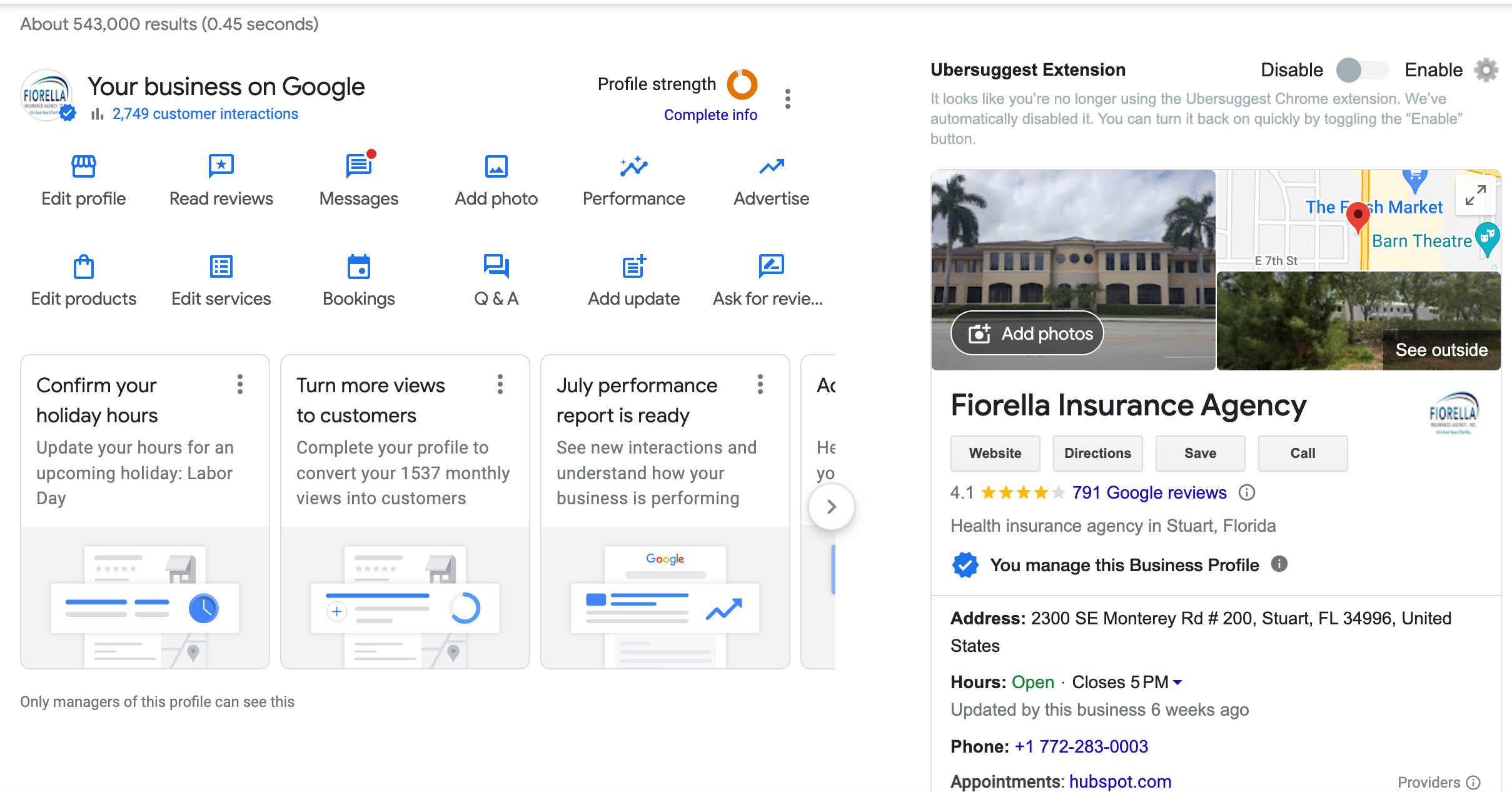 Example Local Business Profile Displayed by Google