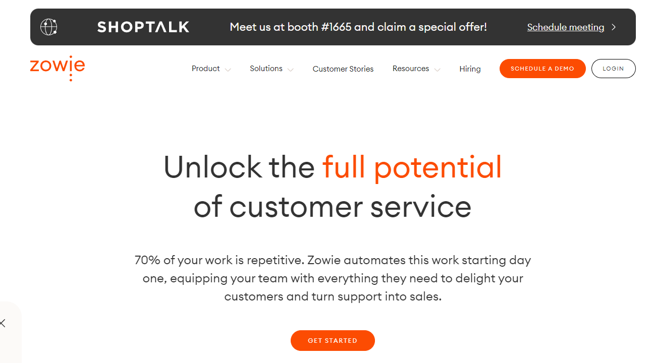 Zowie Homepage - unlock the full potential of customer service