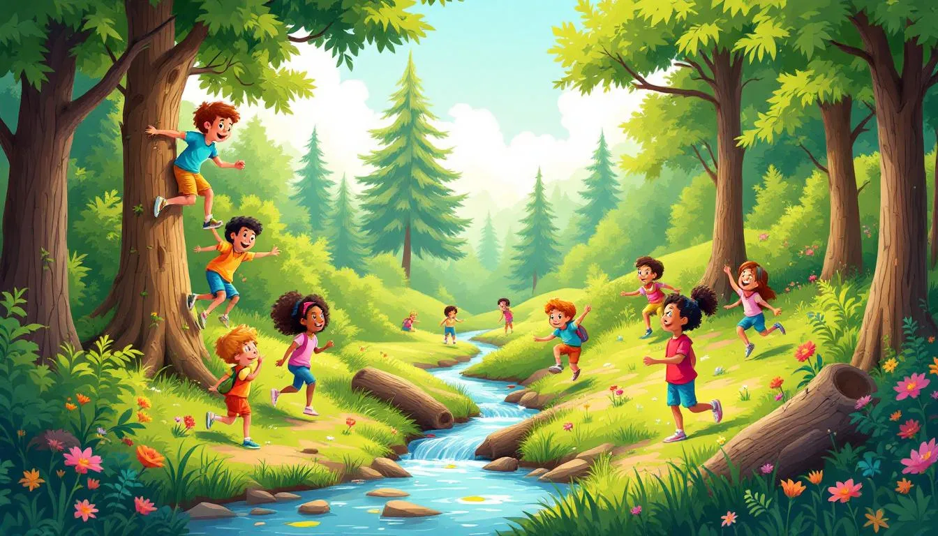 Children exploring and taking risks in outdoor adventures.