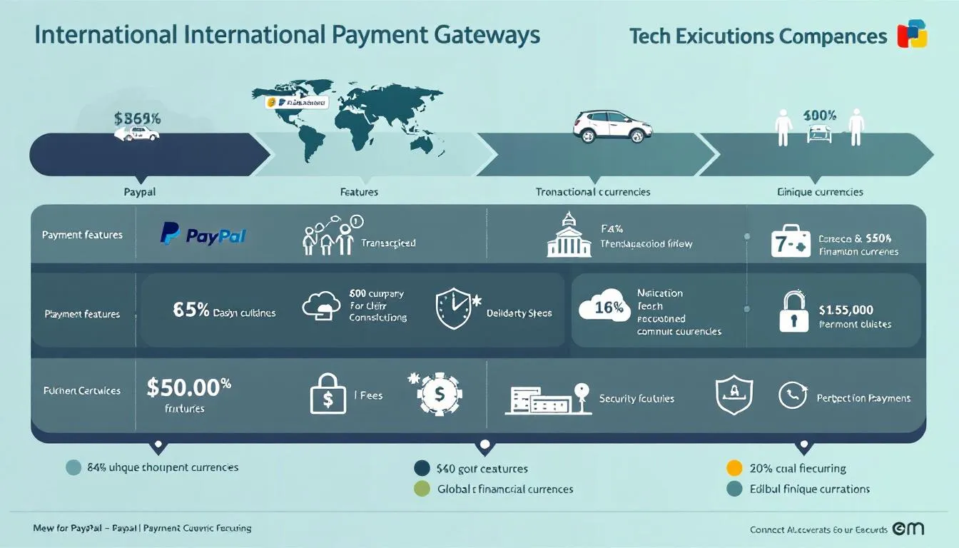 A comparative graphic showcasing different international payment gateways and their unique features.