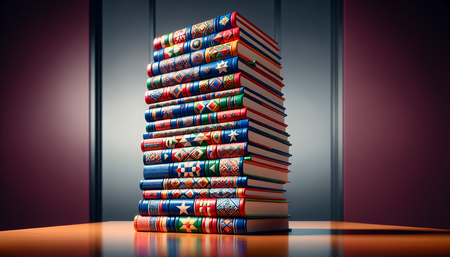 A stack of colorful books representing diverse state-specific employee handbook requirements