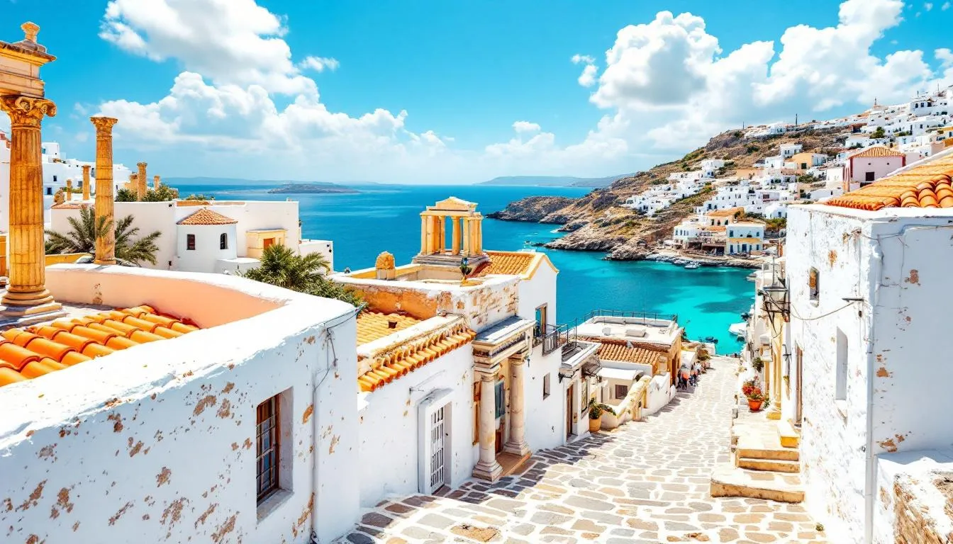 Historia Lindos z zabytkami i ruinami Akropolu