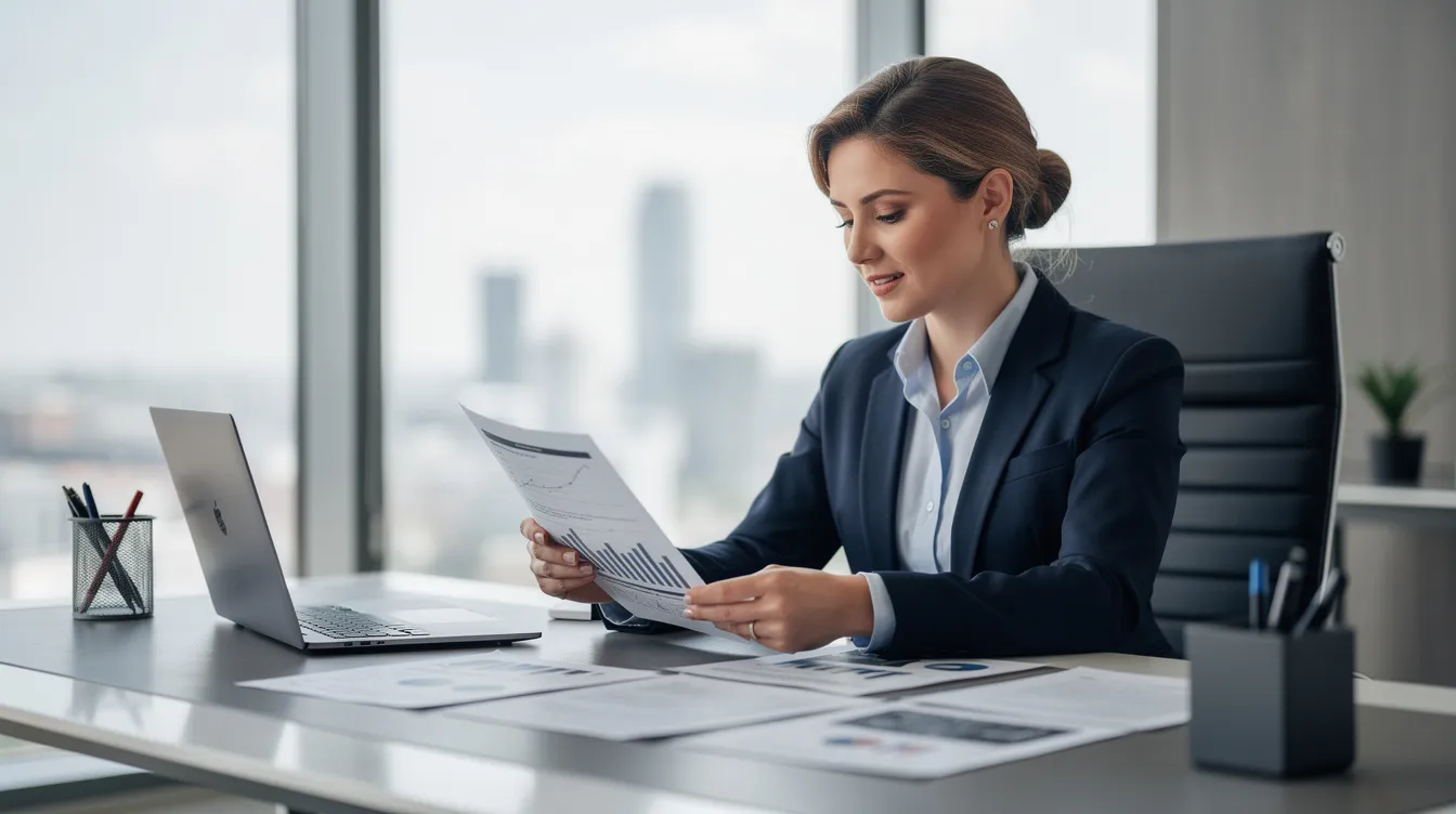A business owner is seated in a professional office, attentively reviewing documents related to estate planning and tax implications, highlighting the importance of strategies like trust-owned annuities and tax deferral benefits for effective wealth management. The setting conveys a sense of focus and diligence in managing trust assets and annuity contracts.