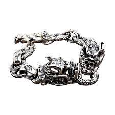 Sterling Silver Boar Head Mens Bracelet