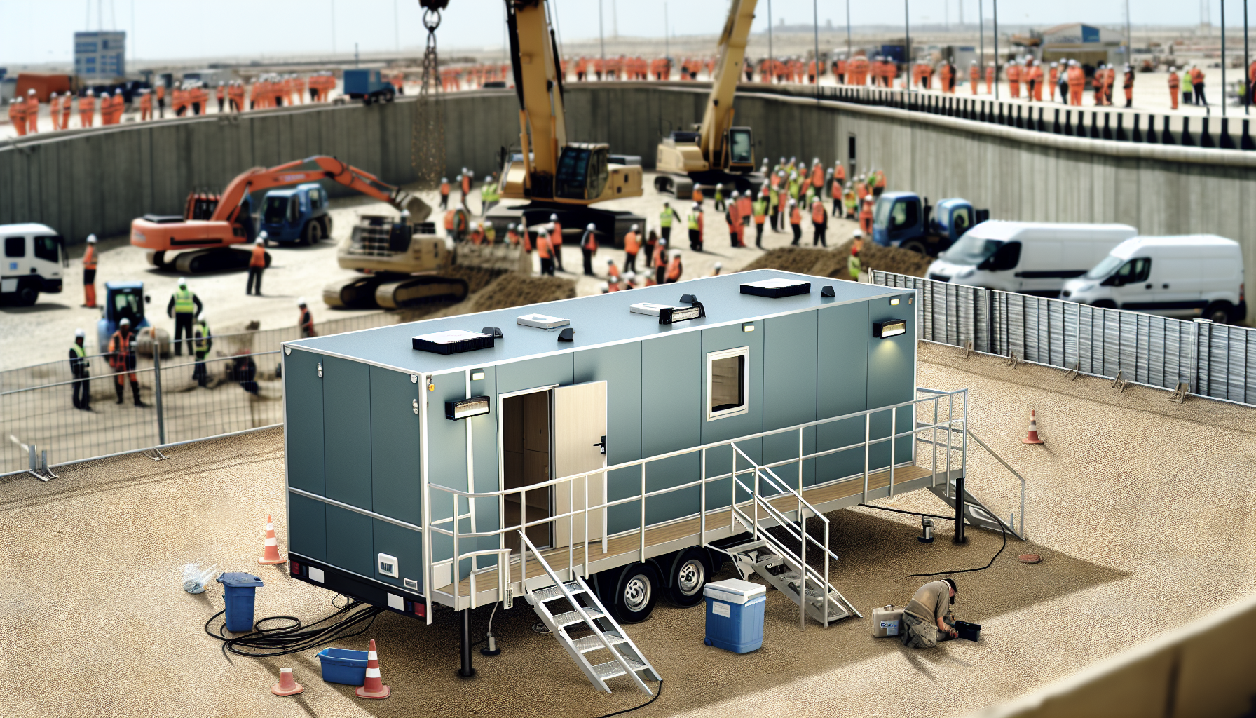 Mobile office trailer parked at a construction site