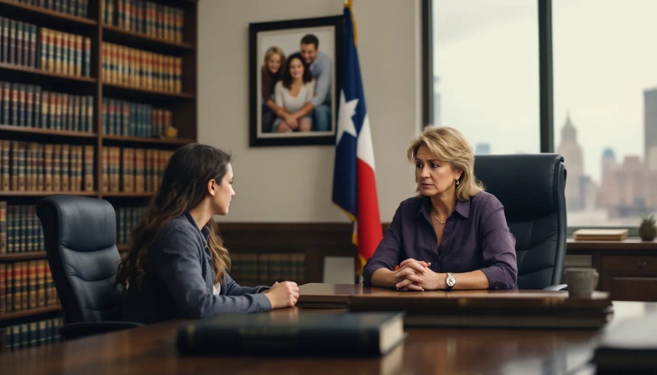 A Texas family law attorney consulting with a client about child custody cases.