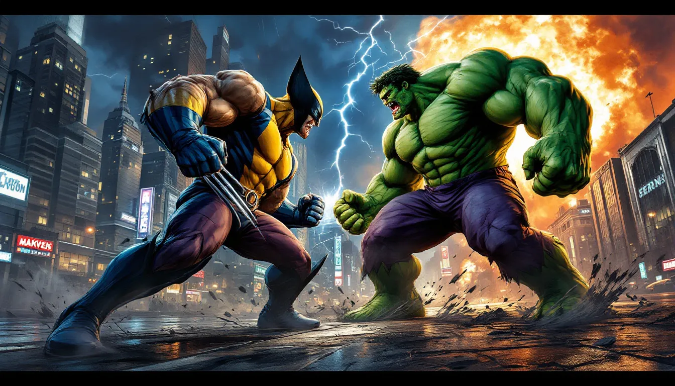 A dynamic illustration of Hulk and Wolverine in an intense battle scene.