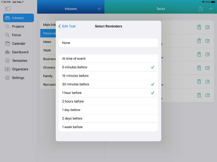 Setting reminders for your tasks is a simple tap or click