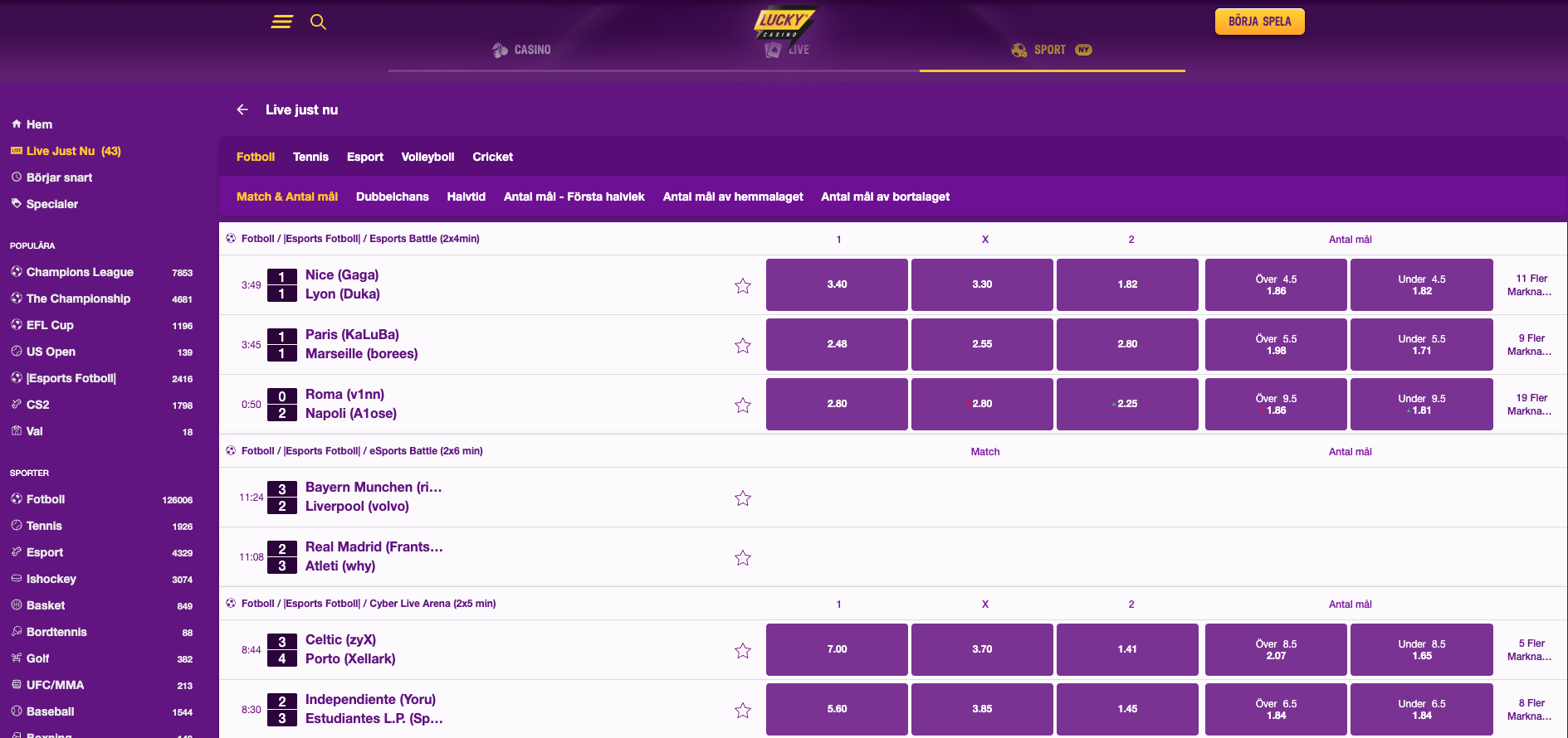 Lucky sport live odds