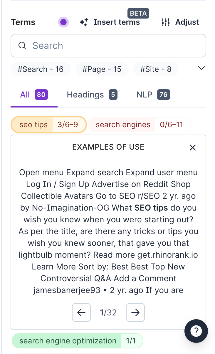 Surfer seo example of use