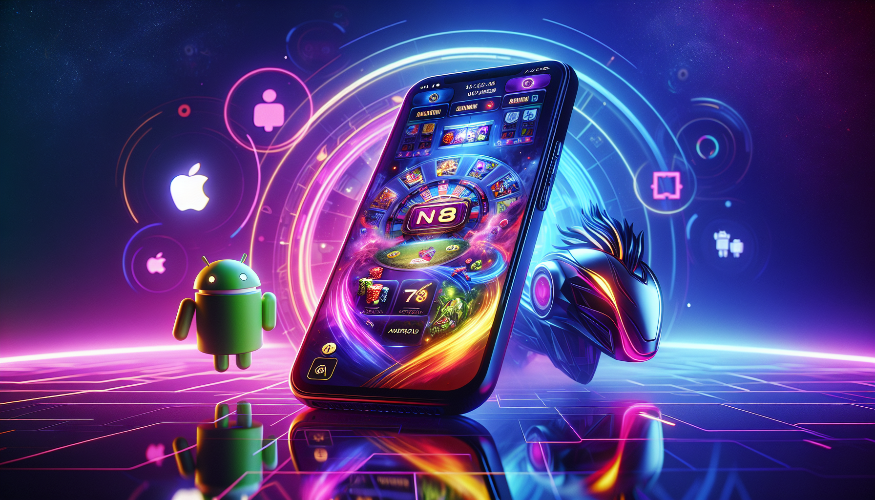 Vibrant illustration of N8 Mobile App for gaming on the go