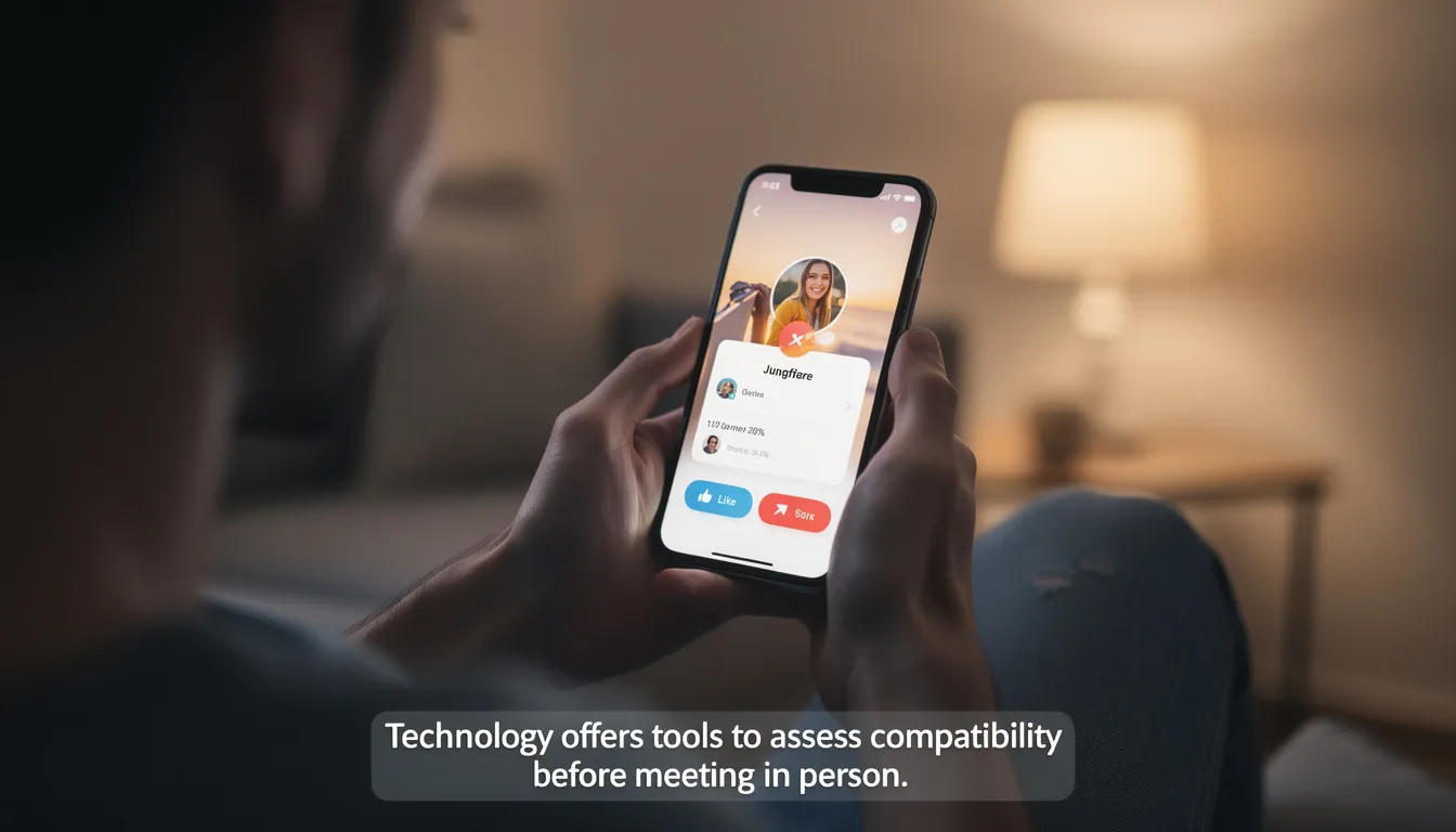 A person is sitting comfortably while using a dating app on their smartphone, exploring potential partners and assessing compatibility through shared values and interests. This modern dating scene highlights the importance of mutual respect and chemistry in forming long-term relationships.