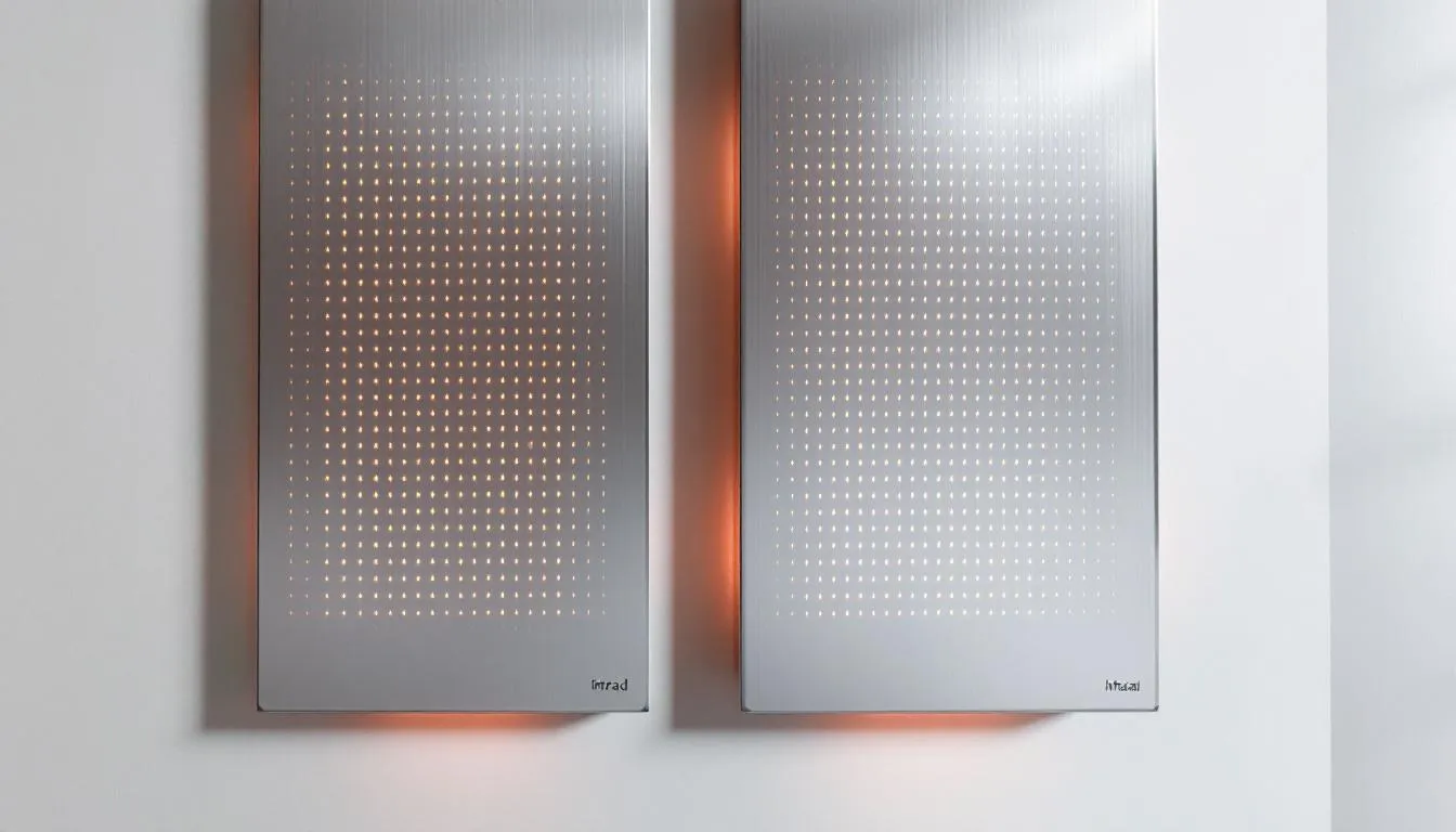 The image showcases advanced infrared heating panels that utilize full-spectrum technology, highlighting the modern design and efficiency of infrared saunas. These panels are designed to provide direct infrared heat, promoting health benefits such as improved blood circulation and relaxation during sauna sessions.
