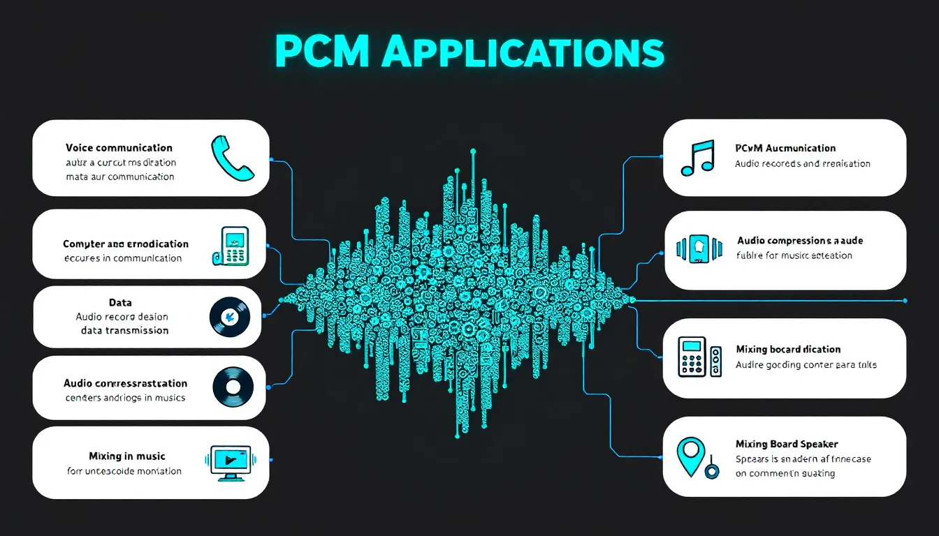 Anwendungen von PCM in verschiedenen Bereichen, einschließlich Kommunikation und Musik.