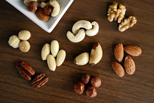 Nuts can help with weight gain overall as they're packed with nutrients and are generally regarded as high fat foods. You can know which food has more calories and their overall nutrients.