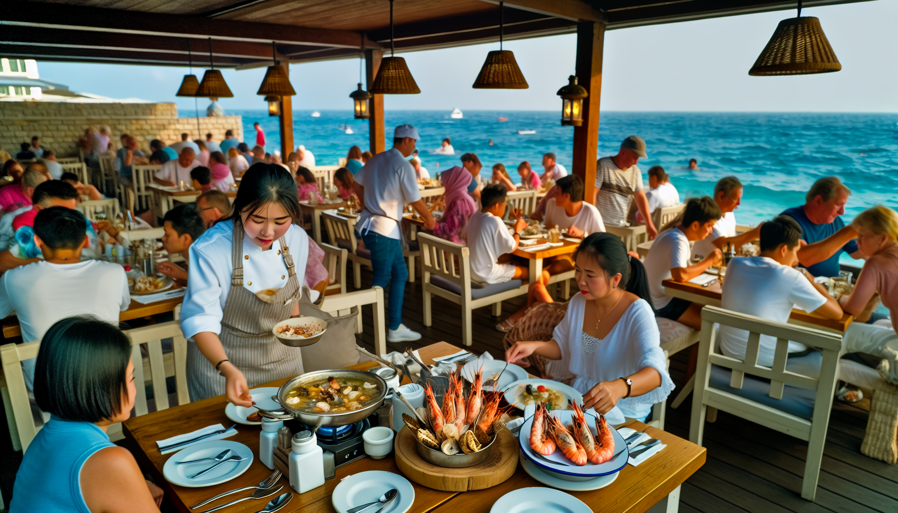 Fresh seafood at seaside restaurant