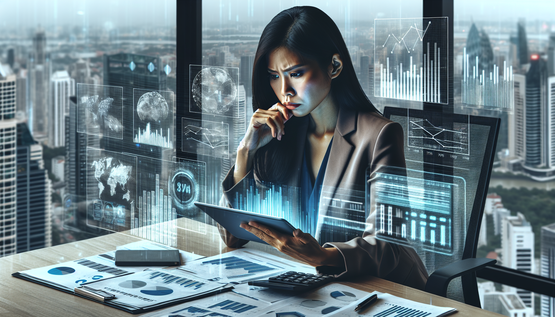 A businessman analyzing accounts payable data on a digital tablet