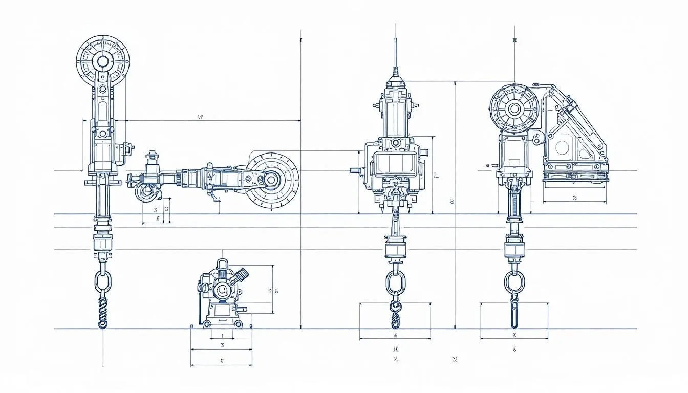 Various accessories for hydraulic winches displayed together.